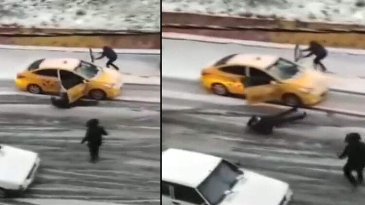 Taksiyi kapısını tutarak durdurmaya çalıştı! Can pazarı yaşandı