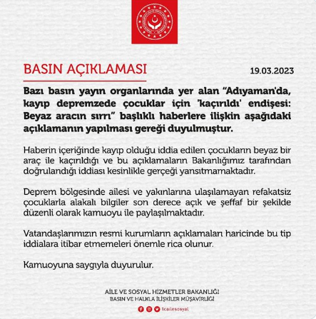 kayip depremzede cocuklar haberi sonrasi bakanliktan flas aciklama