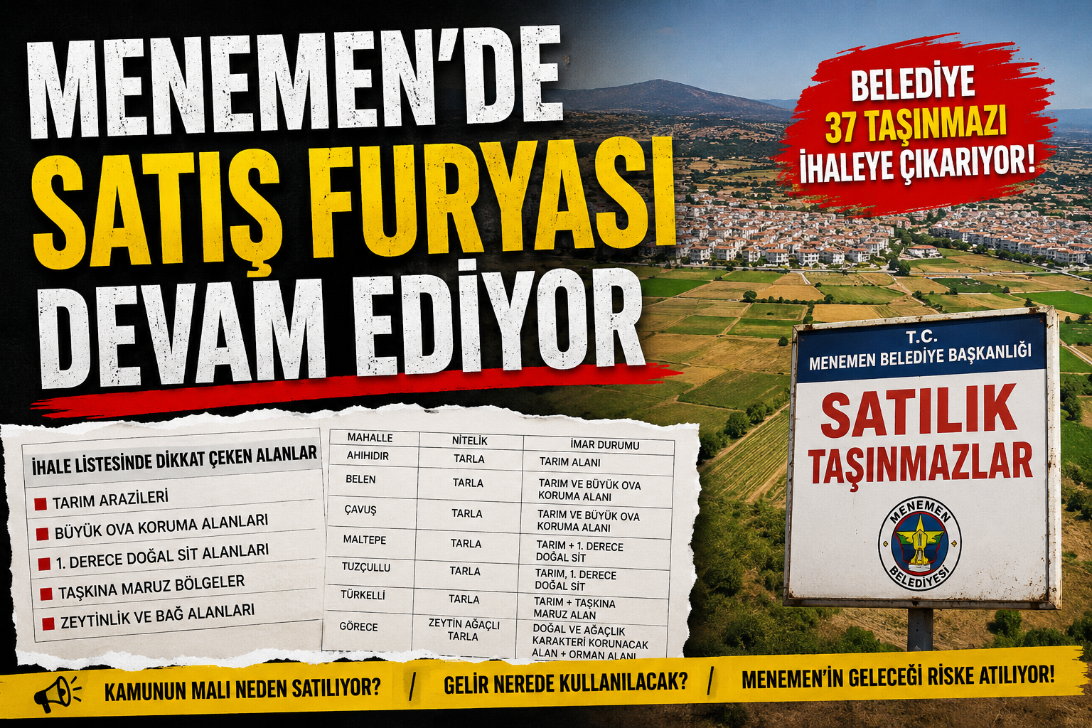 MENEMEN’DE SATIŞ FURYASI DEVAM EDİYOR: 37 TAŞINMAZ DAHA SATIŞA ÇIKARILDI